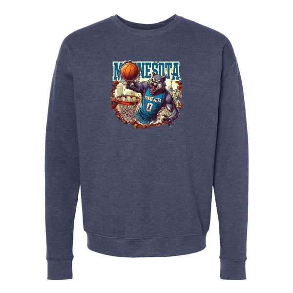90s Style Basketball Wolf Minnesota Crewneck Sweatshirt