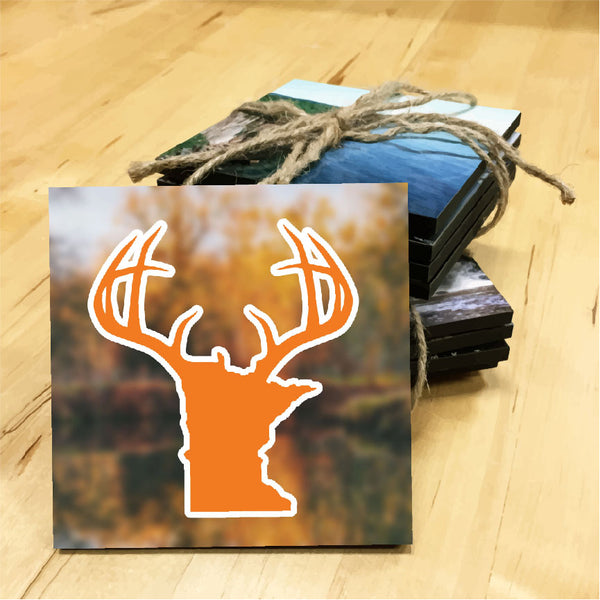 Minnesota Blaze Orange Antlers Wooden Coaster