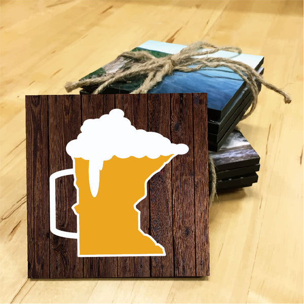 MN Beer Mug Wooden Coaster