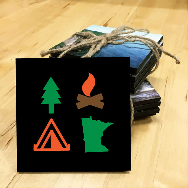Minnesota Camping Wooden Coaster