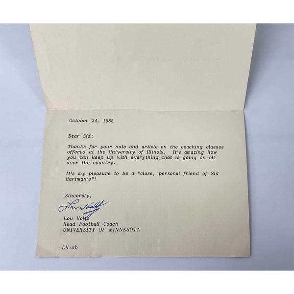 1985 Lou Holtz University of Minnesota Signed Letter to Sid Hartman