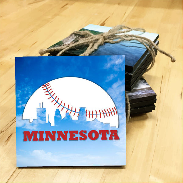 MN Baseball Skyline Wooden Coaster
