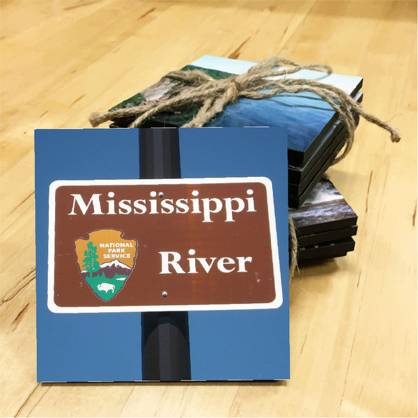 Mississippi River Sign Wooden Coaster